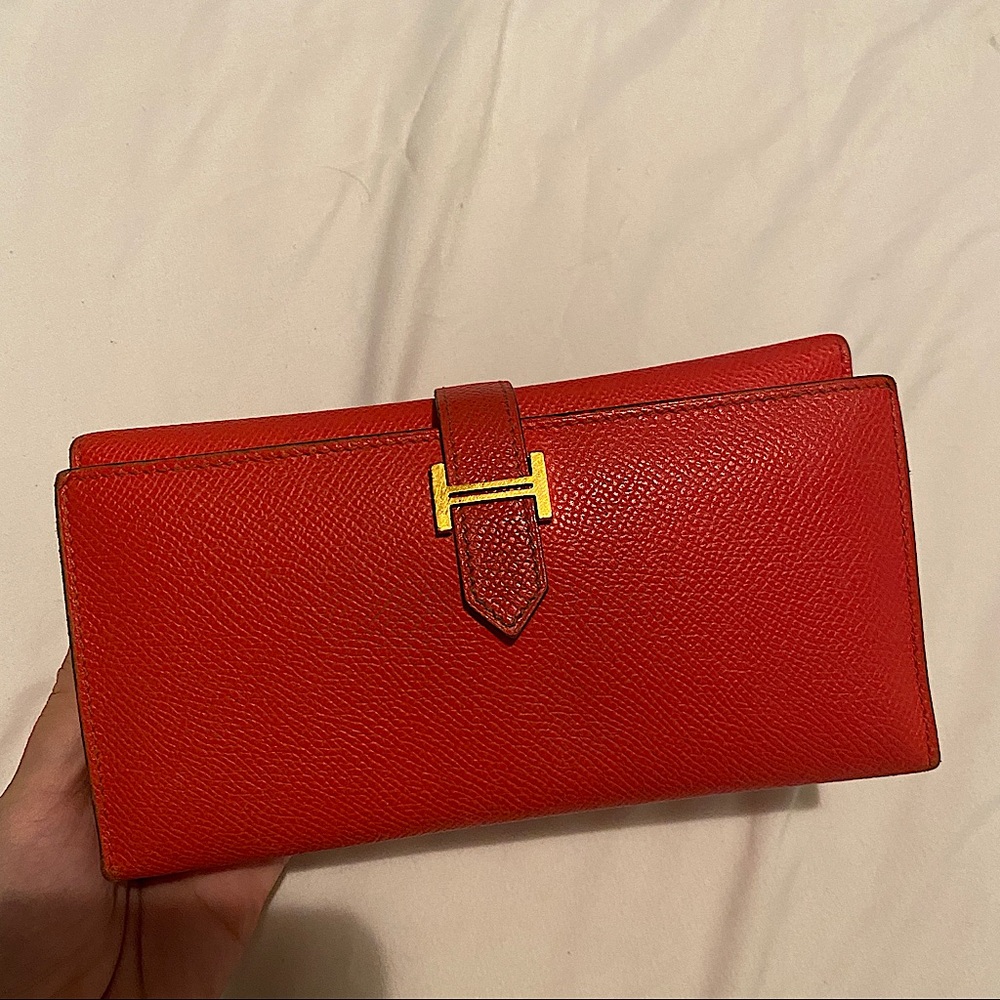 Hermes Bearn Tri Fold Long Wallet in Red